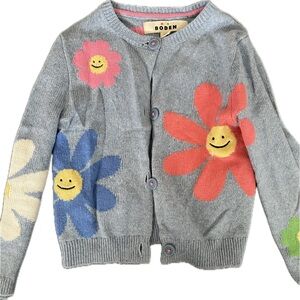 Mini Boden Gray Cardigan with Smiling Flowers